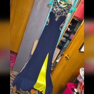 Betsy & Adam Navy Dress with Yellow Accents